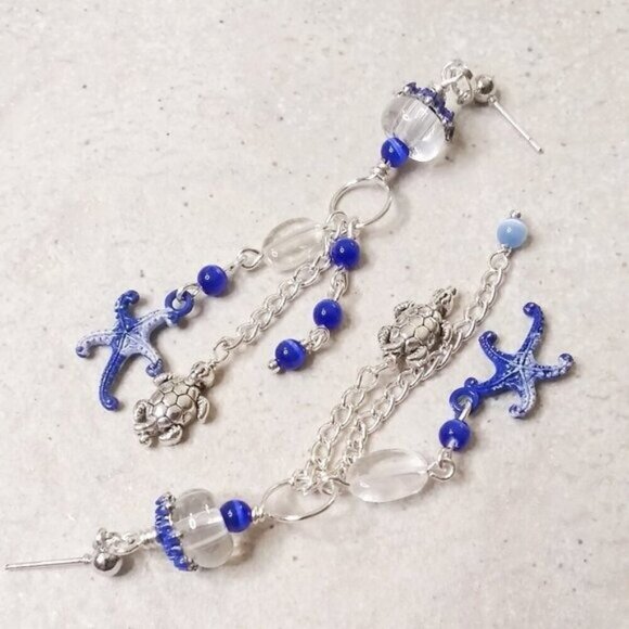 Oceans! Turtles! Starfish! Wild Aquatic Beach-y Boho Shoulder Duster Earrings - Picture 5 of 7